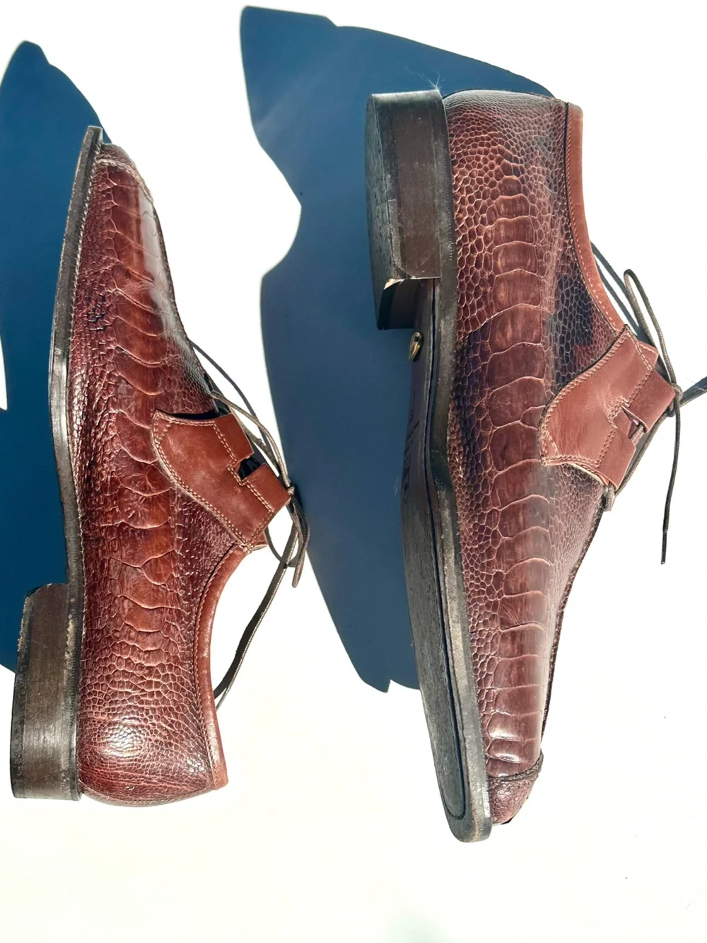 Belvedere Ostrich Handmade in Italy Men's Brown Leather Lace-Up Dress Shoes 11.5